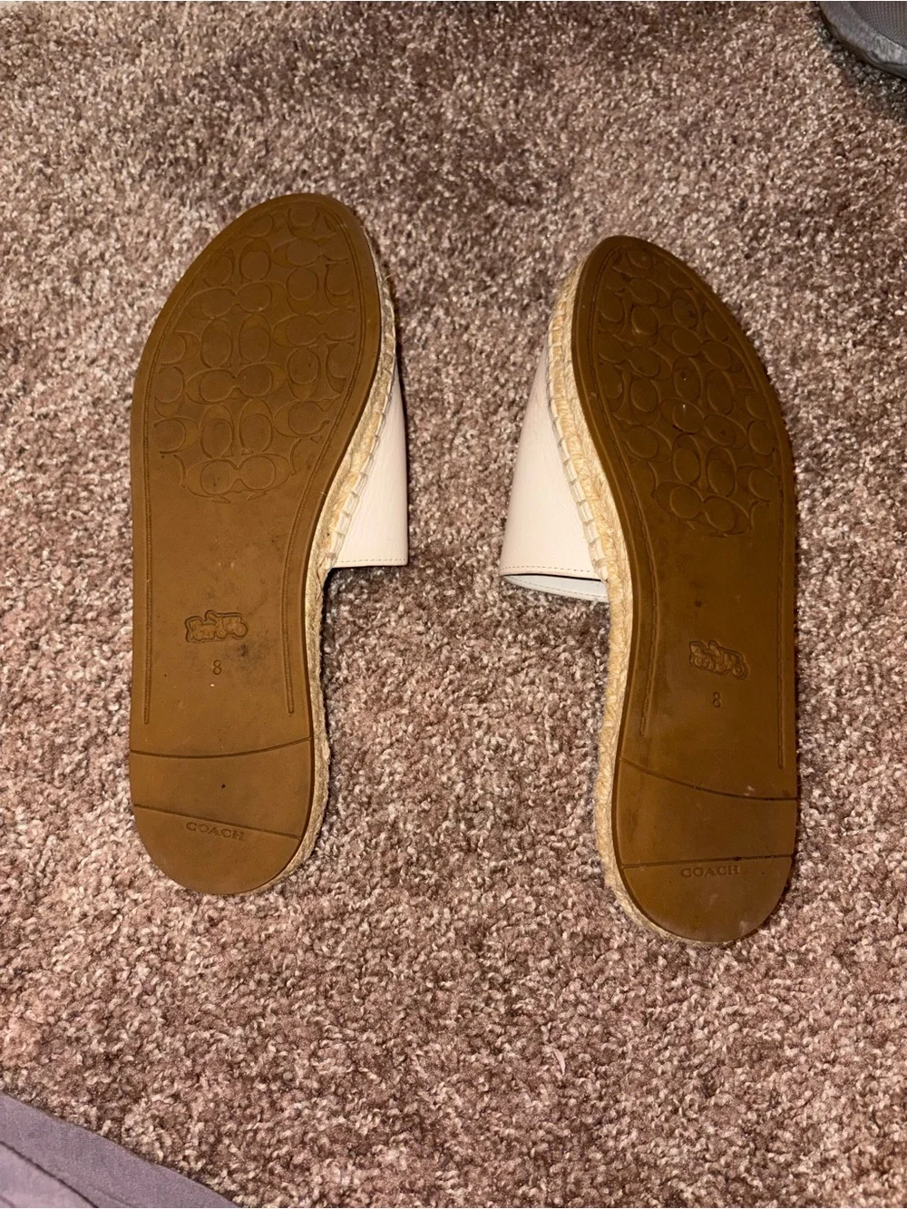 COACH Women's Ivory Leather Slide Sandals with Gold Logo